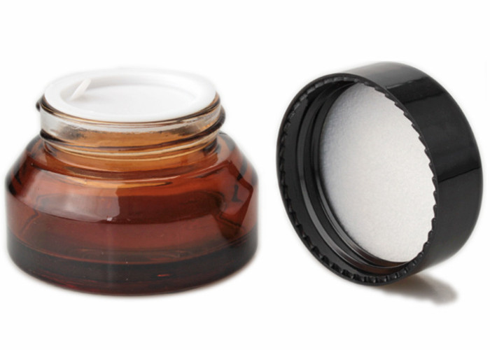 15g 30g 50g Tan Transparent Color Green Amber Frost Glass Container Cosmetic Jars with Aluminum Lids