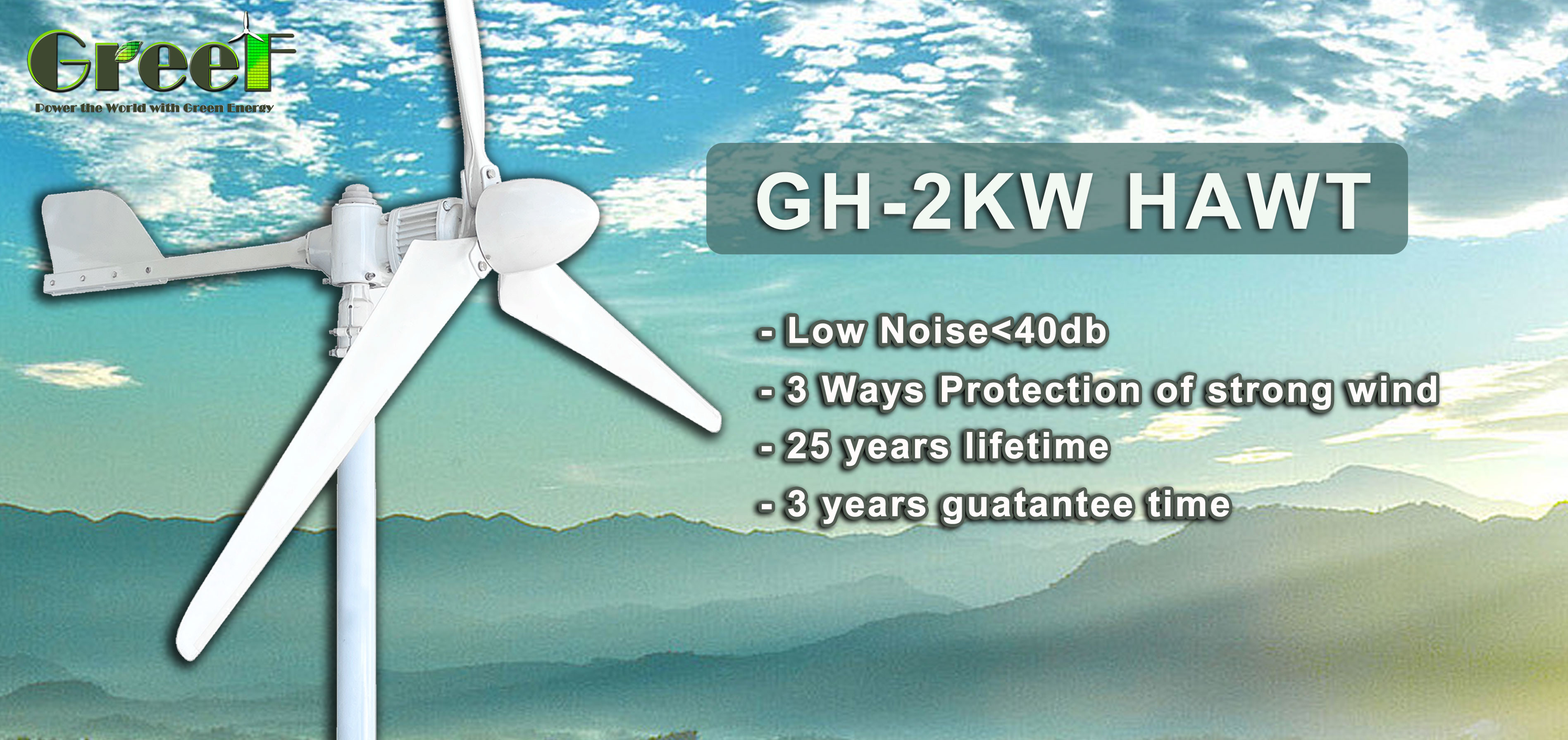 Small Solar Hybrid Horizontal Axis Wind Turbine Generator Grid System 2KW