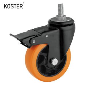 Wholesale 75mm Orange PU Industrial Trolley Furniture Screw Swivel Caster Wheel with Brake from china suppliers