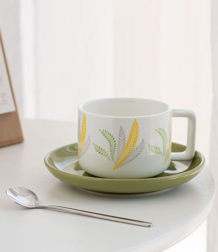 Custom Ceramic Coffee Cup And Saucer With Decal Nordic Design Style for Business Gifts