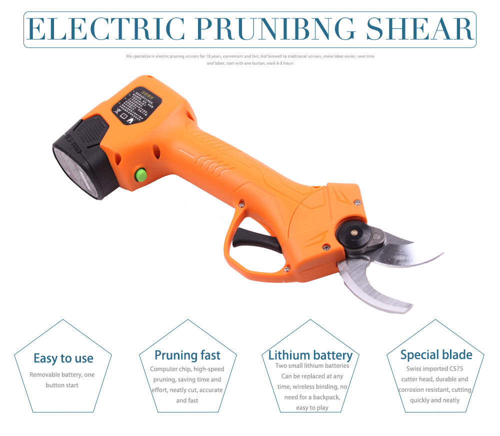 Swansoft 16.8V 2.5CM Battery Cordless Orchard Vineyard Pruner Trimming Scissors Garden Electric Pruning Shears