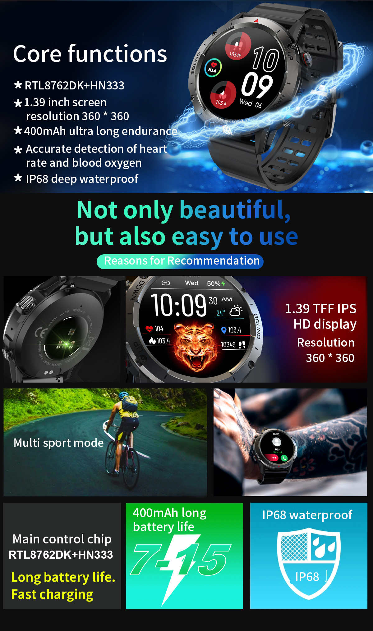 New NX9 Defense Sports Bluetooth Call Smart Watch 1.39 Round Screen Ultra Long Standby