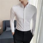 Men's Fashionable Business Casual Shirt Plain Solid Long Sleeve Slim Fit Office