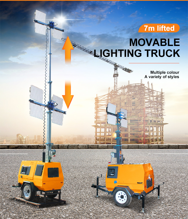 4000 Working Lifetime 65 Lamp Luminous Efficiency Portable 7m Solar Lighting Tower