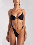 Ring Swimming Suits Bikini Color Matching Split Ladies High Waist Women Swimsuit