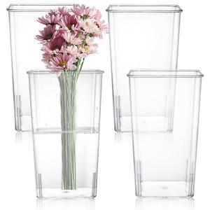 Wholesale Countertop 4 Pack Clear Acrylic Flower Vase , Square Tapered Design Acrylic Vase Stand from china suppliers