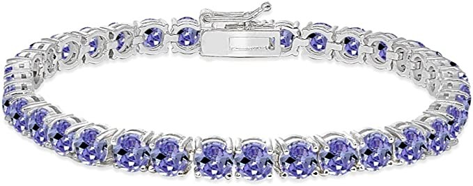 24.70 CTW Natural Tanzanite And CZ Bracelet In 14K Solid White Gold