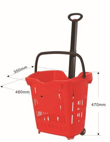 Plastic Grocery Wheel Shopping Basket / Custom Color Rolling Laundry Basket 40
