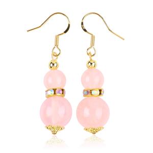 Wholesale Healing Energy Pink Rose Quartz Crystal Short Dangle Round Shape Bead Hook Earring For Daily Wear from china suppliers