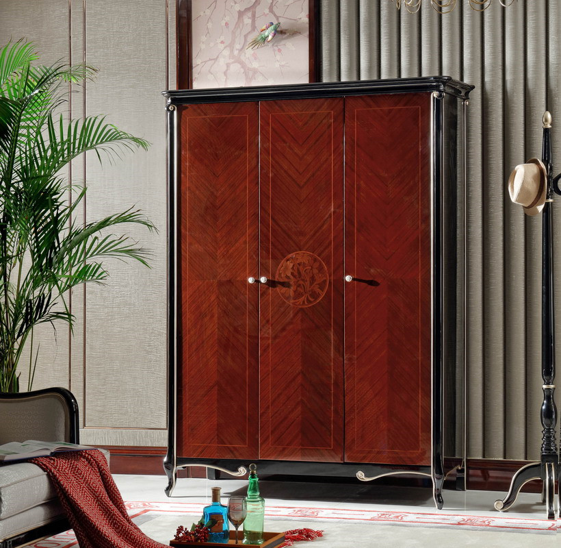 Luxury furniture of Wardrobe closet in Ebony glossy painting for 3 or 4 doors clothespress