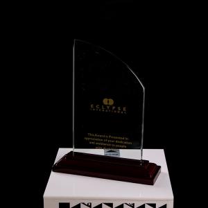 Wholesale Customized shape laser engraving logo foil gold silver wooden base trophy from china suppliers
