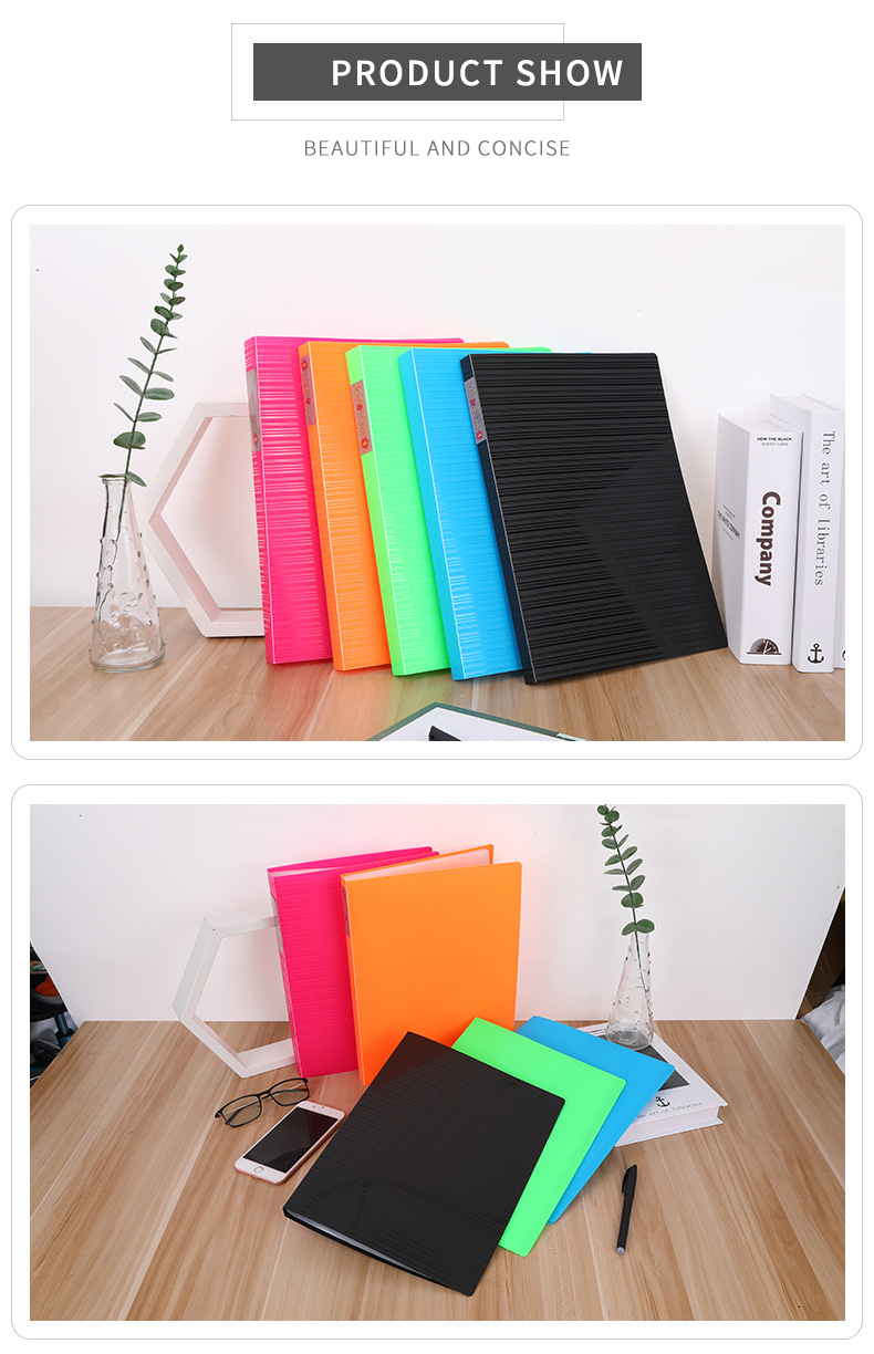 Pocket Striped A4 PP Folder for Information Display School and Office Organization
