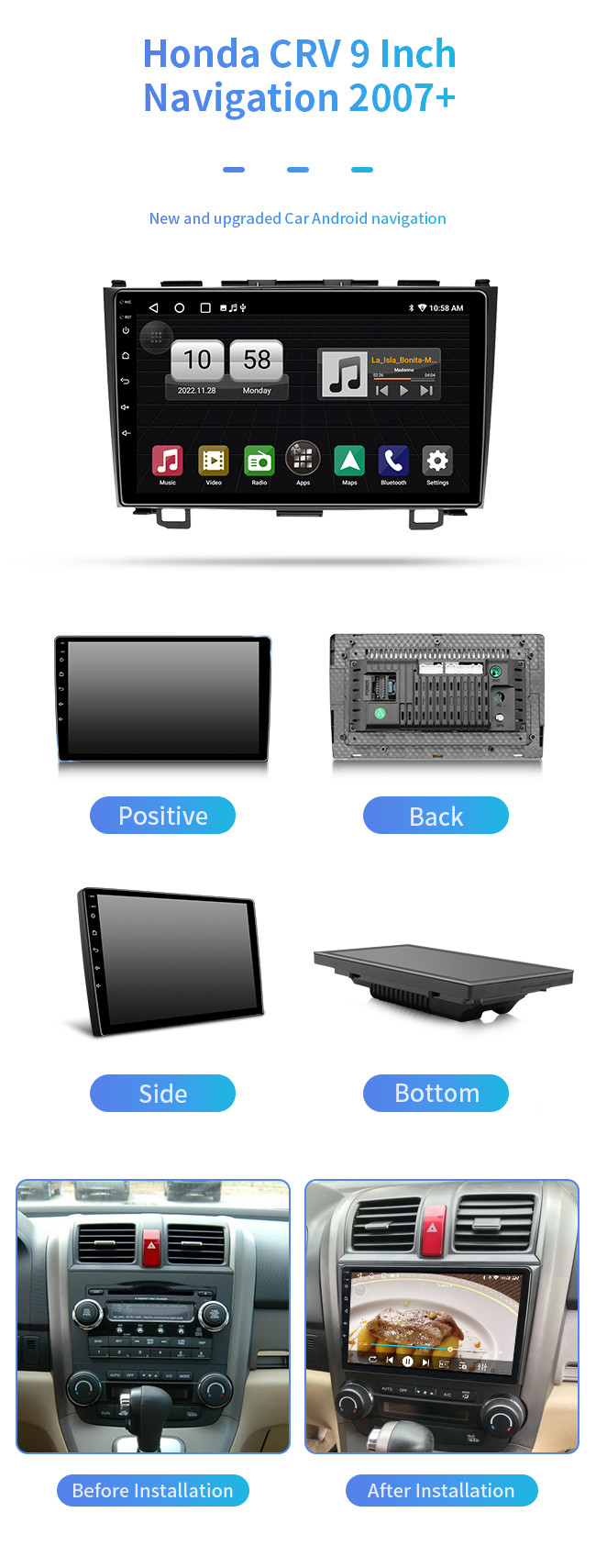 8-Core For Honda Crv 2007+ Mobile Phone Mirroring Gps Bluetooth Car Navigation