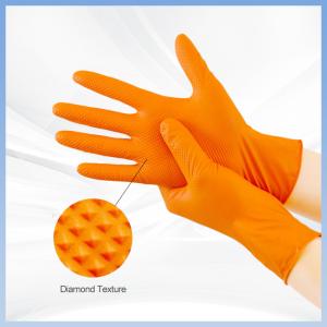 Wholesale Orange Disposable Nitrile Work Gloves Powder Free Diamond Texture Industrial Nitrile Gloves from china suppliers