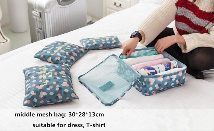 6 Pieces Polyester Travel Bag Set Clothing Shoes Cosmetic Luggage Organizer Set