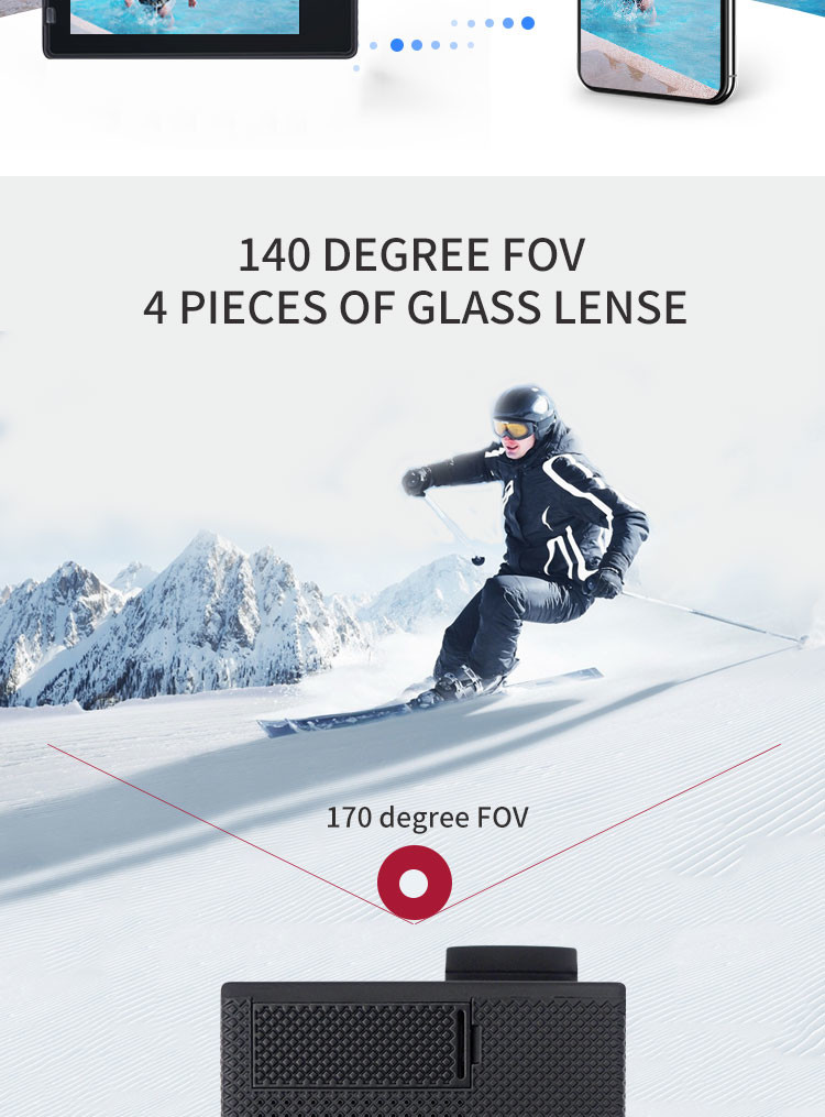 30fps 720P Sports Camera 90 Degree Multiple Colors 1.2m Action Waterproof 30m