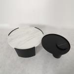 Living Room Stainless Steel Round Set Coffee Table Satin Black Finish Natural