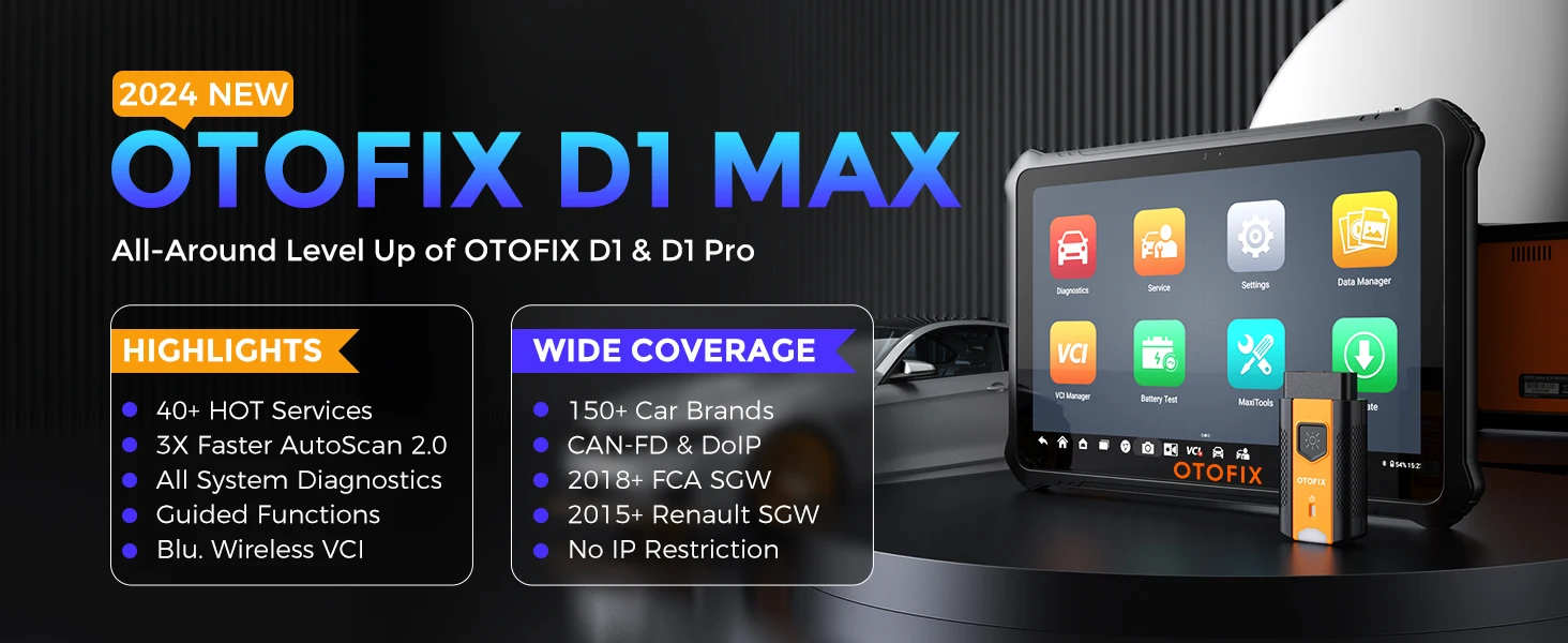 OTOFIX D1 Max Diagnostic Scanner Bi-Directional Bluetooth Scan Tool ECU Coding OBD2 Diagnostic Tools 2 Year Free Update