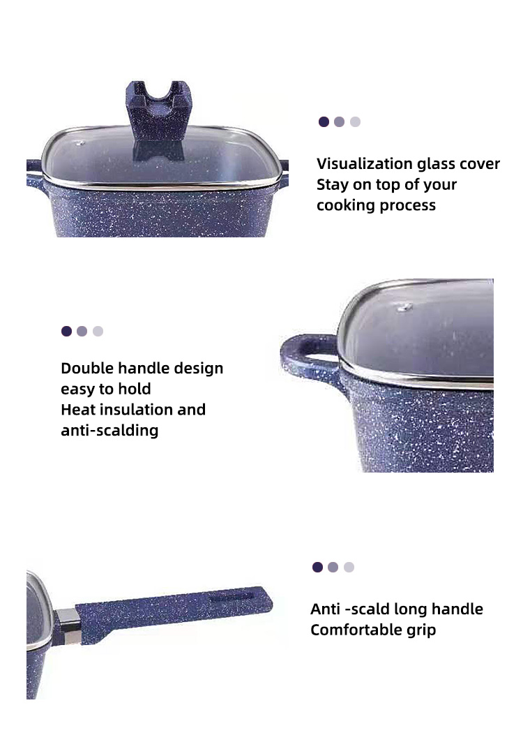 Kitchen Aluminum Cookware Set Maifan Stone Non Stick With Glass Lid