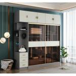 Open Shelves Sliding Door Bedroom Wardrobe With LED Lighting