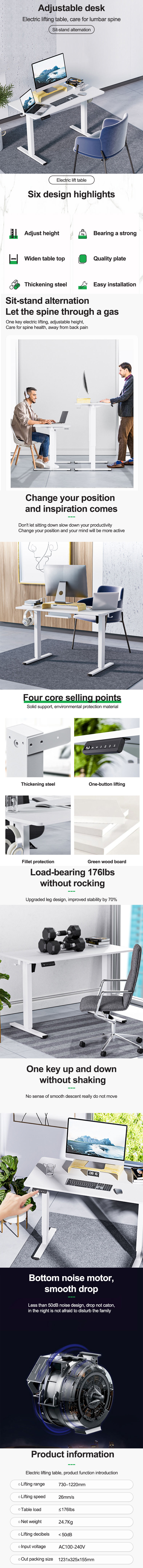 Modern Design Electric Height Adjustable PC Game Computer Table for Boss in White Wood