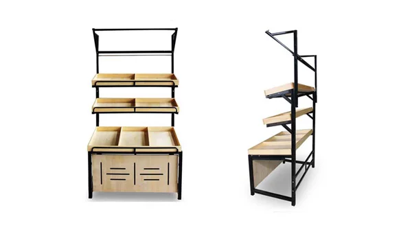 Wooden Racks Gondola Display Shelf For Fruits And Vegetables Single Sided