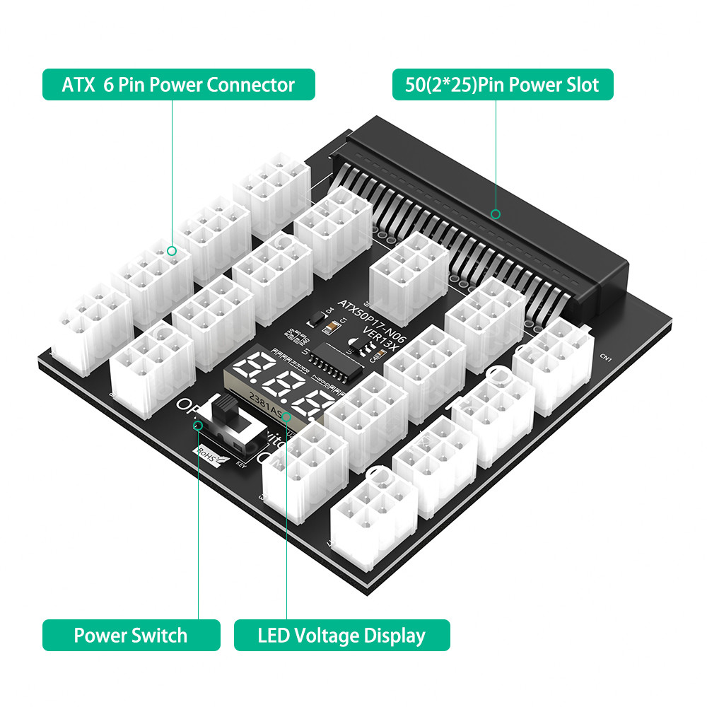17 ATX PCI-E 6Pin 12V Connector Power Converter Breakout Board for 750W 1100W 1600W 2000W 2400W Daier Server PSU