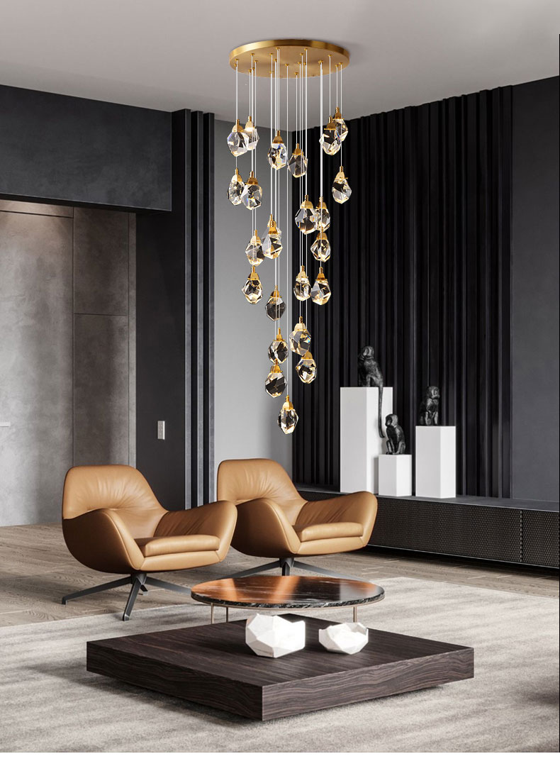 Nordic diamond chandelier Luxury Crystal Light New Design Gold staircase chandelier(WH-CY-215)