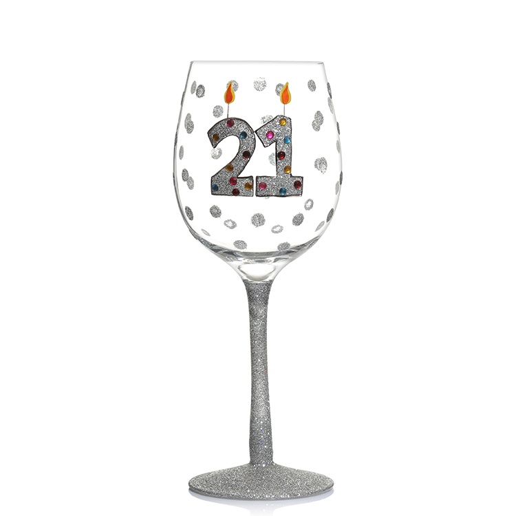 High Quality Personalized Glitter Tem Birthday Gift Red Wine Glass