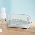Factory Direct Sell Pink Mesh Leather Cosmetic Bag With Logo Custom