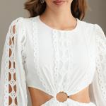 Long Sleeve V Neck Solid Lace Mini Dress OEM Service A Line For Women