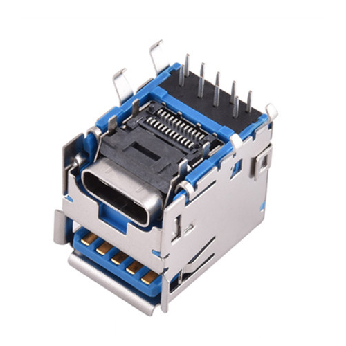Dual Port USB 3.0 Type A Type-C Female Socket Jack PCB Board Connector For Laptop Computer