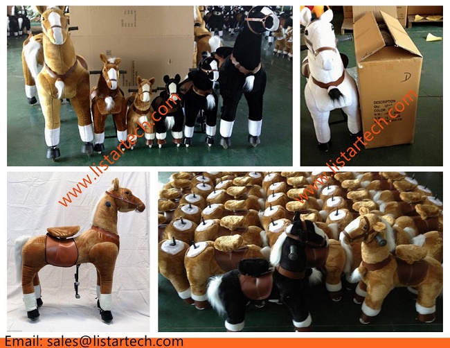 White Ride on Walking Toy Horse Unicorn, Small Mechanical Pony, Kids Amusement Rides