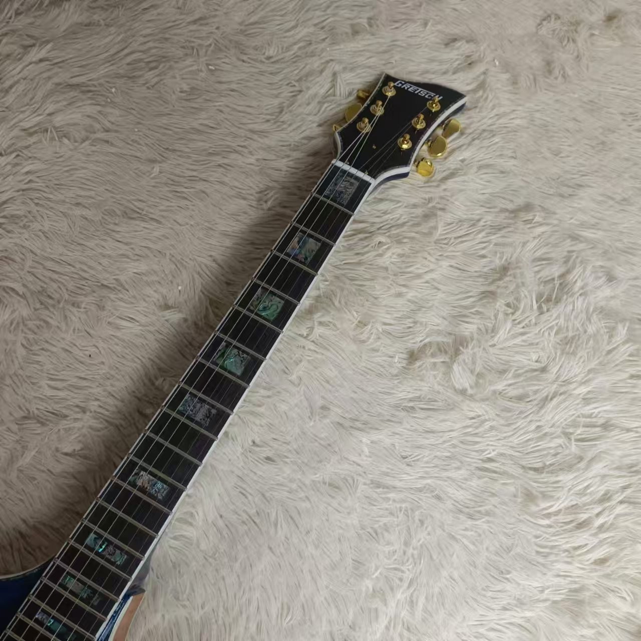 Custom f hole hollow body irregular body Gretsch electric guitar with bigs bys trem in blue color, accept guitar and bass OEM