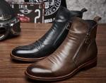 Round Toe Mens Ankle Boots Lace Up Genuine Leather Vintage Pointed Toe Boots