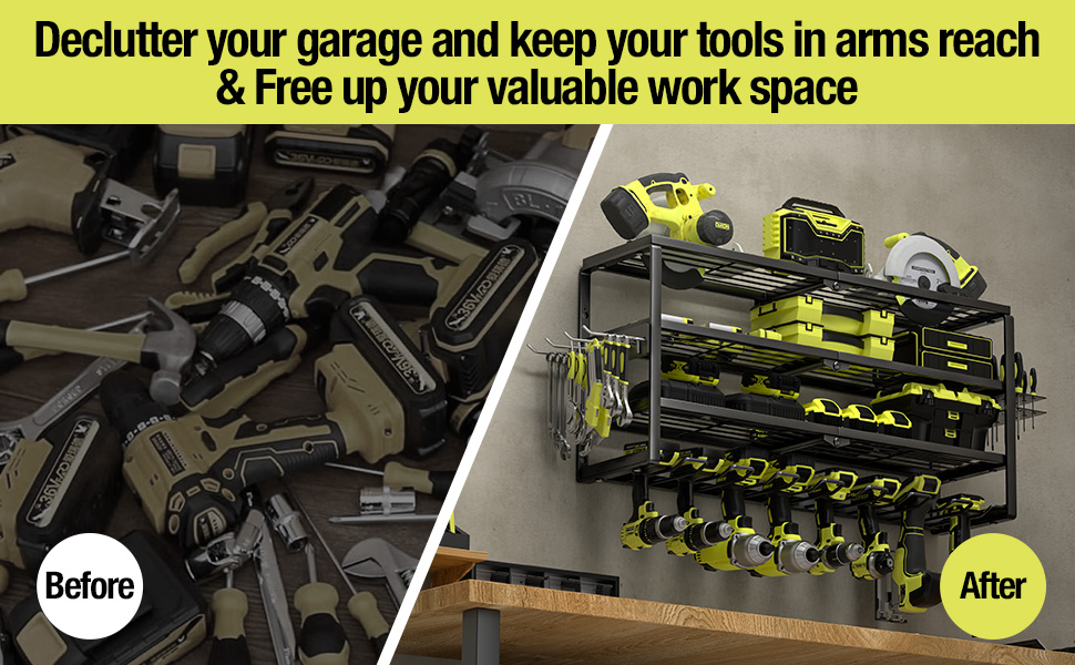 Adjustable Wall Track 4 Layer 8 Drill Holder Power Tool Organizer for Garage Workshop