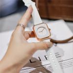 Casual Women'S Silicone Band Watches Mineral Mirror Outer Square Inner Circle