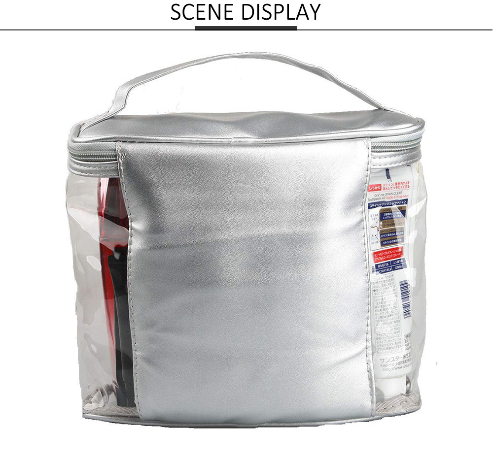 Multi Use Waterproof Silver Leather PVC Cosmetic Toiletry Bag