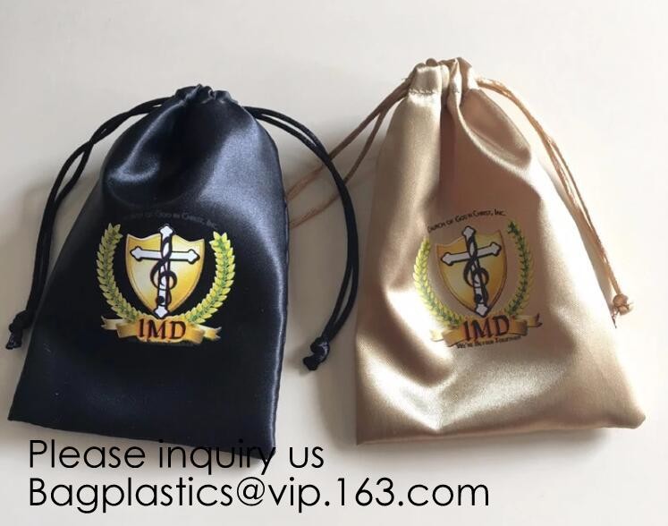 Satin Cosmetic Bag With Printing,Silver Satin Hair Collection Bag,Drawstring bag For Hair Packaging Dust Bag For Shoe