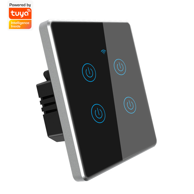 EU/US Standard Metal Bezel 4 Gang Household Switch Remote Smart Wall Light Switch Timer&Voice Control Support