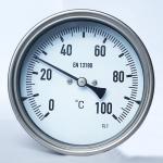 All Stainless Steel 0-100C Stem Bimetal Dial Thermometer 100mm Tanks