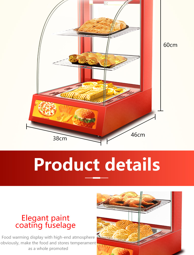 Commercial Mini Electric Food Display Warmer Showcase with Three Layers 380x460x600mm