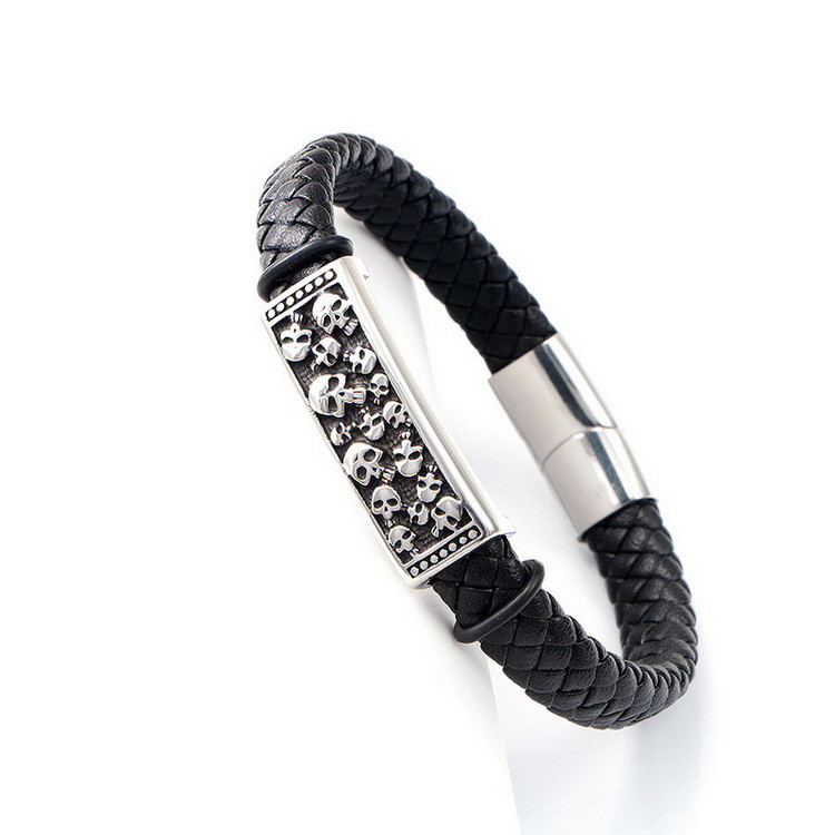 Vintage woven stainless steel men's skull bracelet