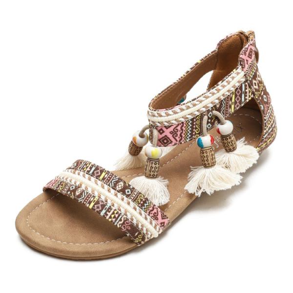BS112 Bohemian Wedge Sandals Women 2021 Summer Ethnic Open-Toed Hanging Beads
