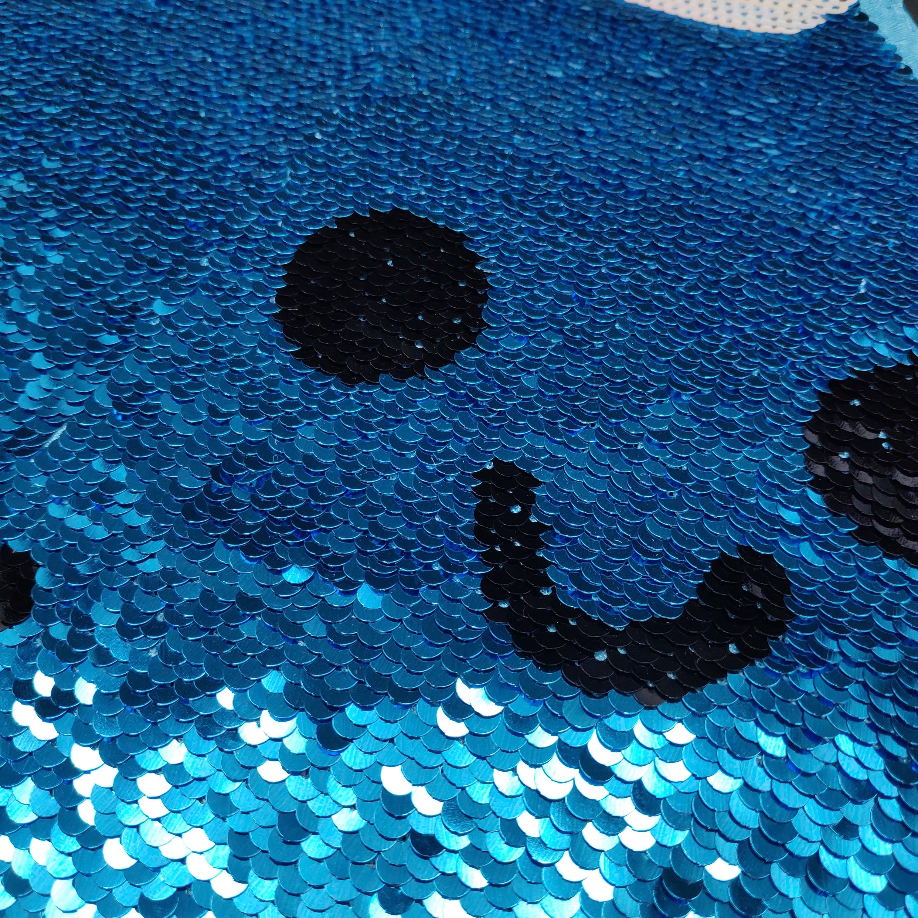 Reversible Cute Large Sequin Patches , Blue Unicorn Whale Iron On Patch