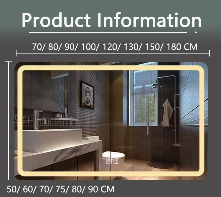 Square Wall Mounted LED Bathroom Mirror with Lights 3000-6000K Dimming Anti-Fog