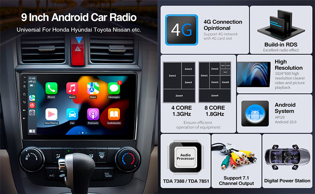 OEM Car Android System 9 Inch 1280x720 BT GPS Car Radio Android Auto Carplay