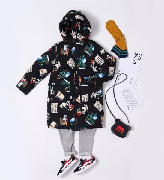 Autumn Winter Kids Qualitiy Fashion White Duck Feather Parka Stock Print Warm