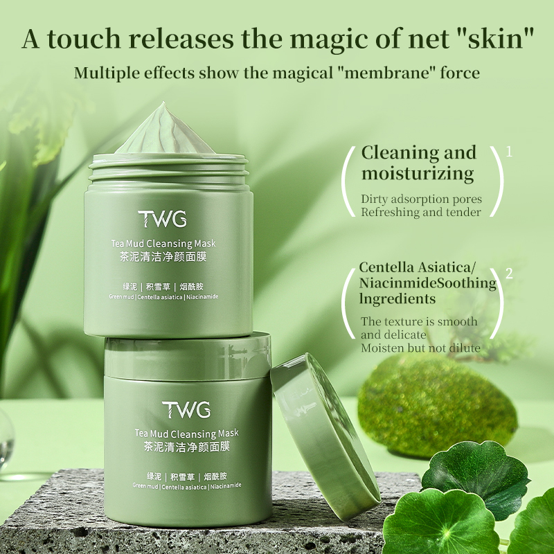 Green Tea Clay Face Mask Skin Care Pore Shrinking Blackhead Remover Face Mask Deep Cleansing Face Mud