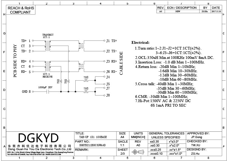 DGKYD211B003GWA4D DIP RJ45 Single Port Modular Network Connector